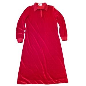 Vintage Red Velvet Velour Long Sleeve Collared Maxi Dress Damage Project Costume